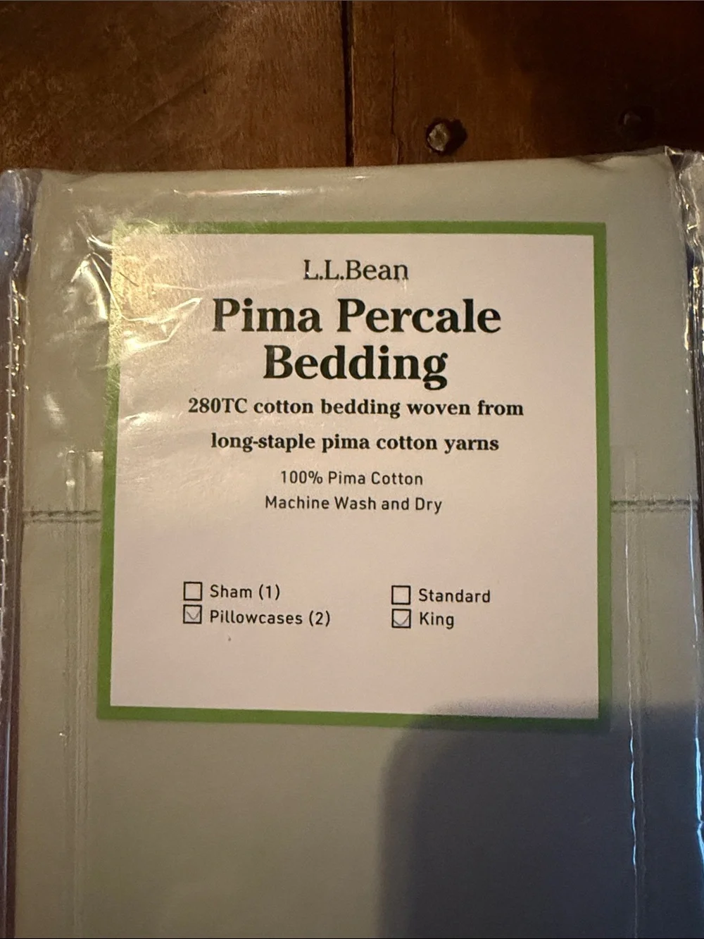L.L. Bean Pima Percale Bedding - Pastel Mint King Pillowcase